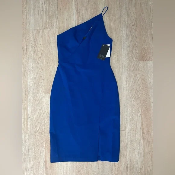 NWT Aidan Mattox Vibrant Blue One-Shoulder Dress - Picture 4 of 7